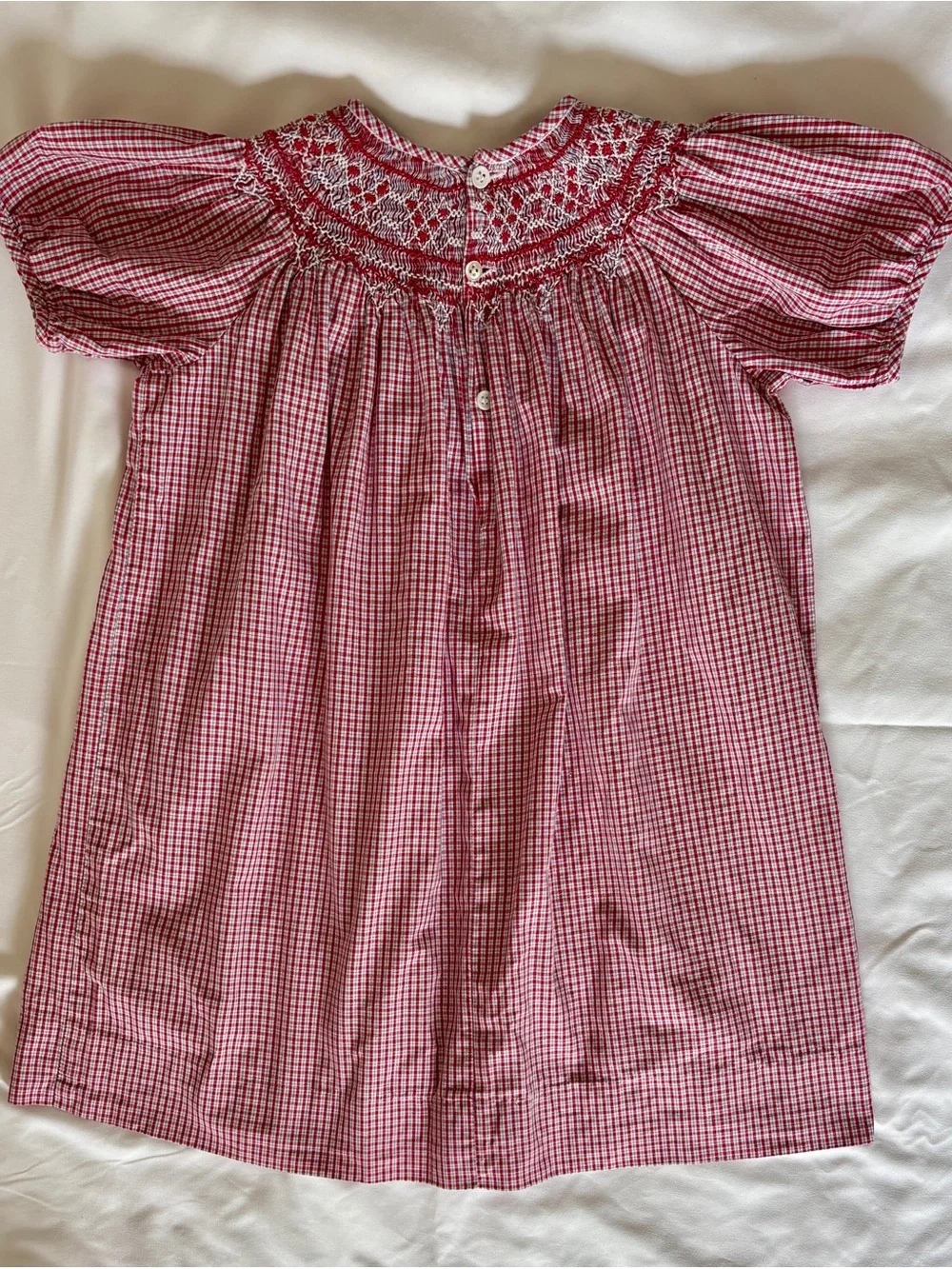 Girls' Reddish Pink Checked Smocked Formal Dress